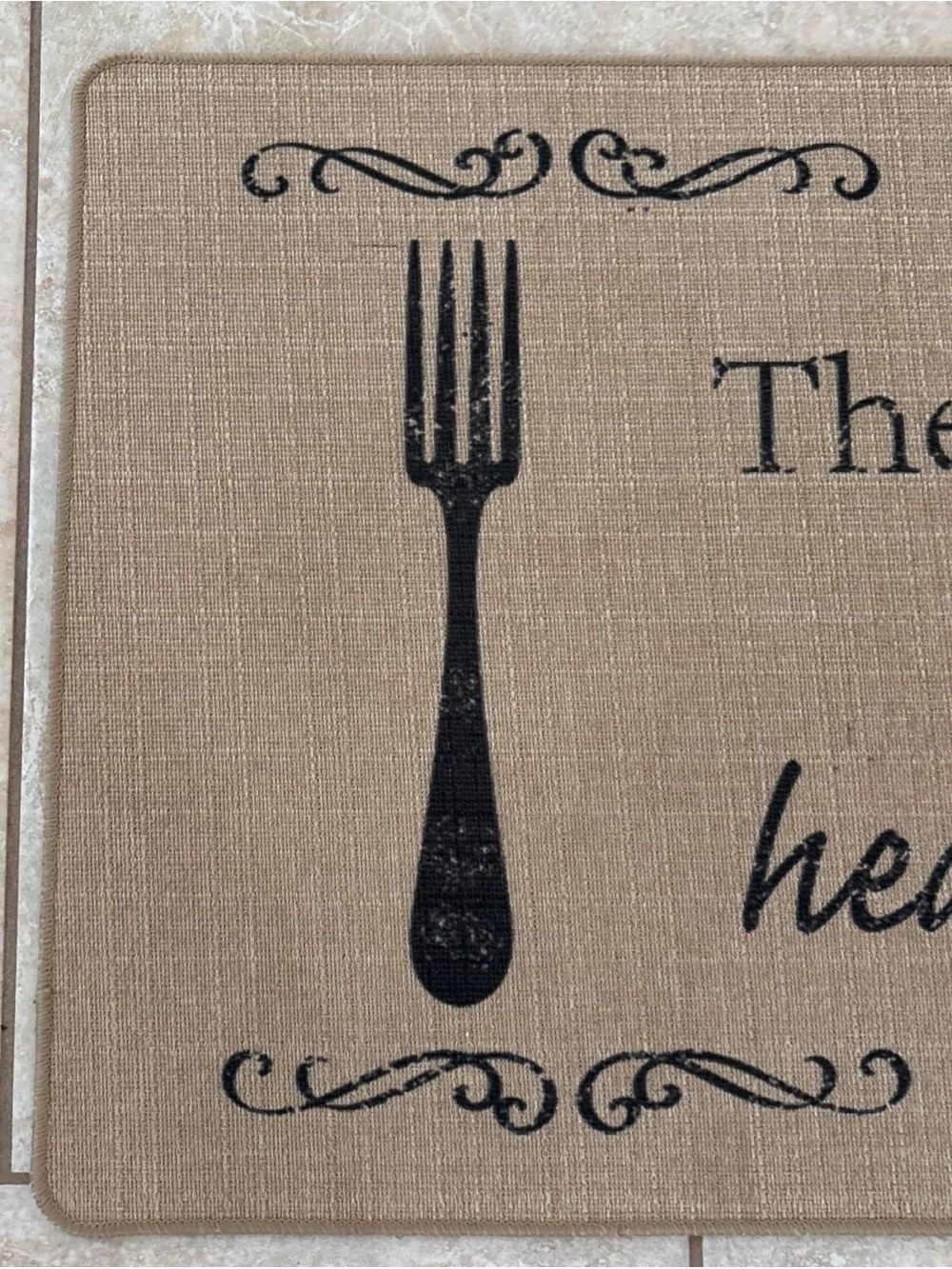 Kitchen Runner Mat - Natural Burlap with Black Text